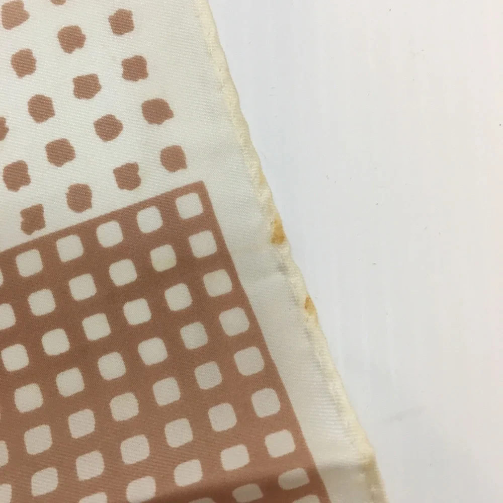 MCM Vintage Scarf Tan White Geometric Abstract 27 in Square Rolled Hem